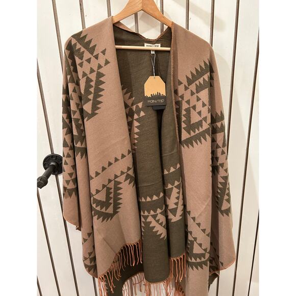 Mainstrip Reversible Poncho Tan and Brown - Picture 1 of 4